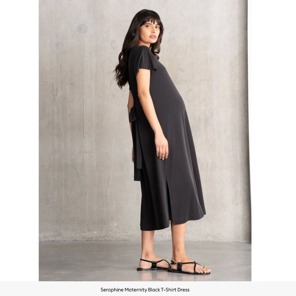 Seraphine Maternity Tie & Side Slits Grey T Shirt Dress Pregnancy Wear - Picture 2 of 9